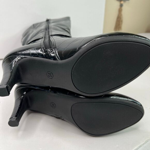 Karen Scott Womens Hannap Dressy Tall Mid-Calf Boots Black Croco 5M #601 - Picture 8 of 12